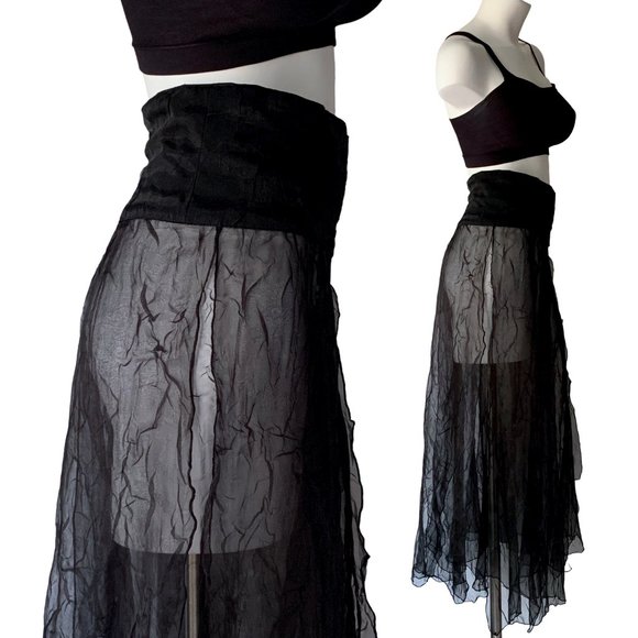 French Designer Biche de Bère vintage tiered/crinkled/pliseé sheer maxi skirt - Picture 9 of 15